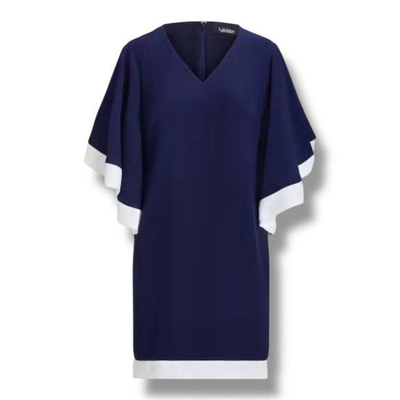 Ralph Lauren Navy & White Cape Sleeve Dress | Size 12 | New with Tags - Picture 1 of 5